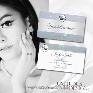 Tarjeta De Visita Azul Celeste Brillo Suave Perla Glitter y Logo