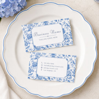Tarjeta De Visita Azul Chinoiserie Floral Toile