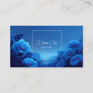 Tarjeta De Visita Azul Cobalto Floral Geométrico Moderno Océano