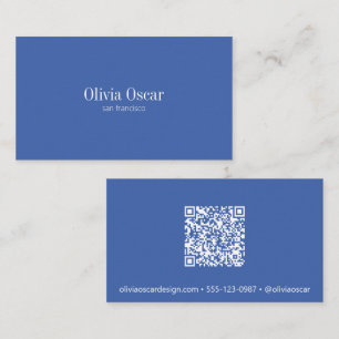 Tarjeta De Visita Azul Cobalto Minimalista QR Creativo Profesional