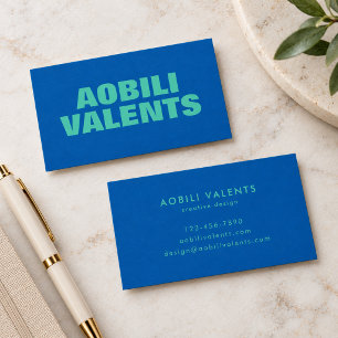 Tarjeta De Visita Azul Cobalto Turquesa Tipografía Negrita Creativo 