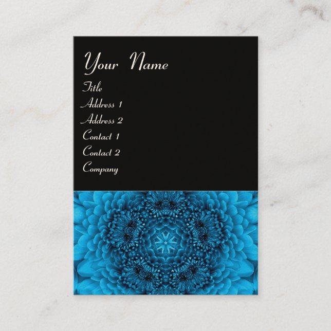 Tarjeta De Visita AZUL DAHLIA MONOGRAM, blanco negro (Anverso)