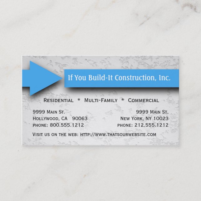 Tarjeta de visita azul de construcción de la (Anverso)