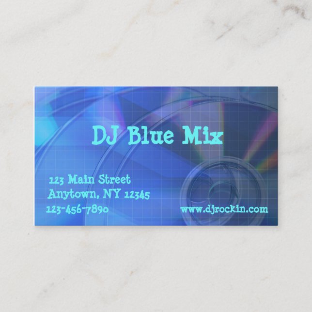 Tarjeta de visita azul de DJ de los discos (Anverso)