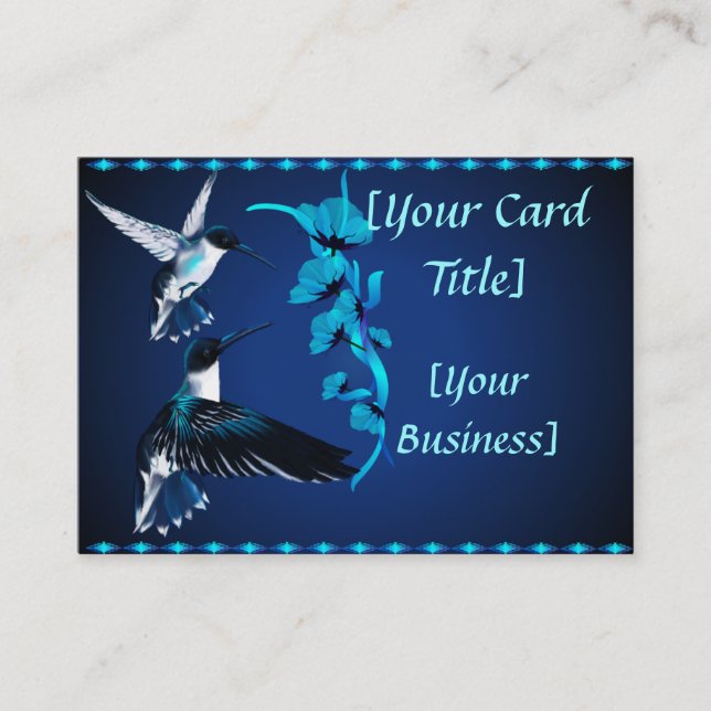 Tarjeta de visita azul de dos colibríes (Anverso)