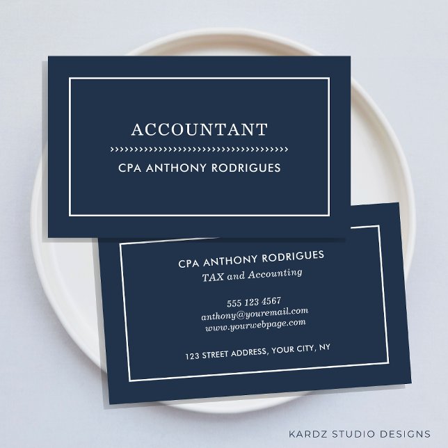 Tarjeta de visita azul de la Marina Contable Moder (Accountant business cards shown in 3.5 x 2 inch. size, more sizes and colors are available.)