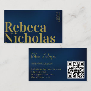 Tarjeta De Visita Azul de la Marina de Oro código qr profesional m
