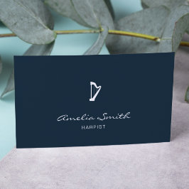 Tarjeta De Visita Azul de la Marina Elegante Mínima Harpist Profesio