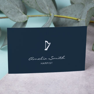 Tarjeta De Visita Azul de la Marina Elegante Mínima Harpist Profesio