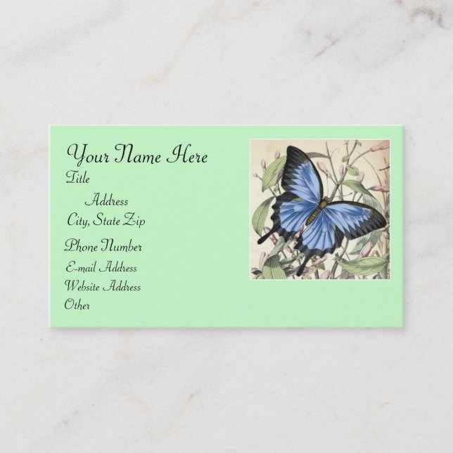 Tarjeta de visita azul de la mariposa con la (Anverso)