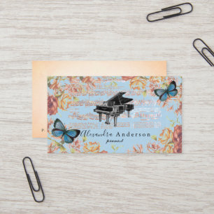 Tarjeta de visita azul de piano de época Rosa vict
