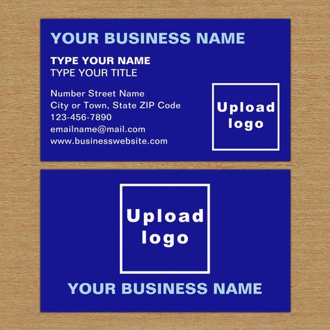 Tarjeta de visita azul de texto alineado a la izqu (The front and back of the blue business card)