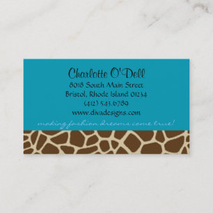 Tarjeta De Visita azul del estampado de girafa