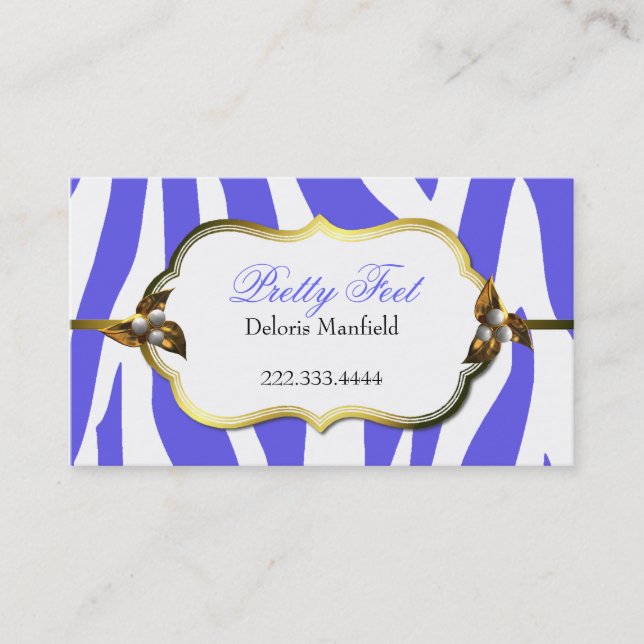 Tarjeta de visita azul del estampado de zebra y (Anverso)