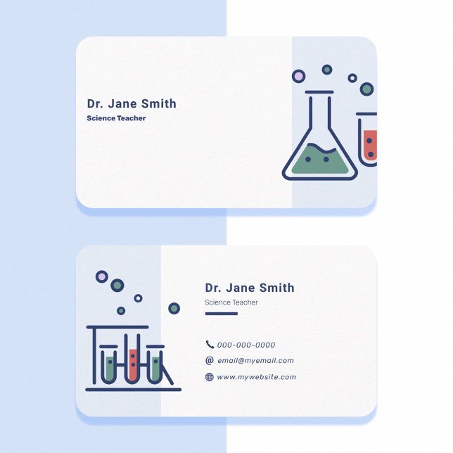 Tarjeta De Visita Azul del profesor de ciencias (Science Teacher Blue Business Card)