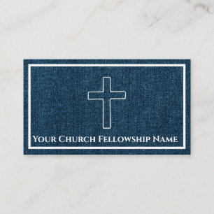 Tarjeta De Visita Azul Denim Cruz Rústica Contorno Iglesia Pastor