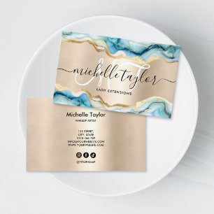 Tarjeta De Visita Azul Dorado De Moda Monograma Artista De Maquillaj