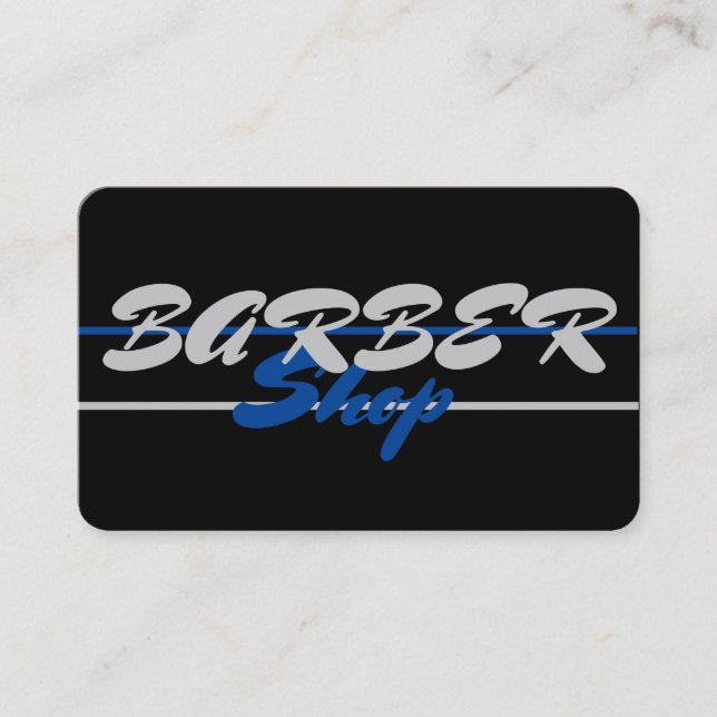 Tarjeta De Visita Azul en negro, gris en barbería negra (Anverso)