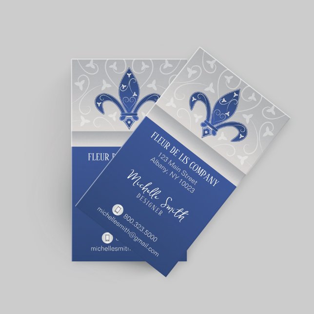 Tarjeta de visita azul Fleur de Lis Silver Navy (Subido por el creador)