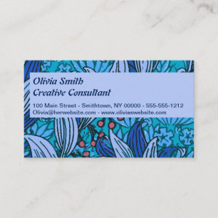 Tarjeta De Visita Azul Floral Antiguo Boho Moderno