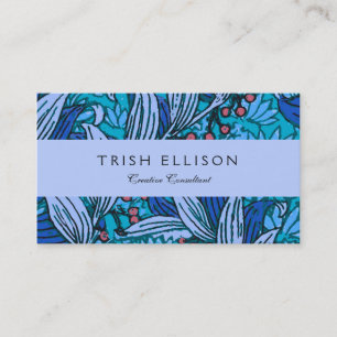 Tarjeta De Visita Azul Floral Antiguo Boho Moderno