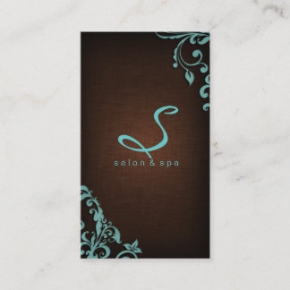 Tarjeta De Visita Azul floral de Brown del balneario de lino