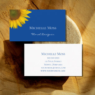 Tarjeta De Visita Azul floral de girasol moderno