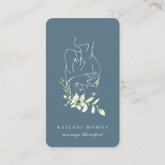 Tarjeta De Visita Azul floral floral de línea moderna (Anverso)