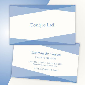 Tarjeta De Visita Azul geométrico y clásico elegante blanco
