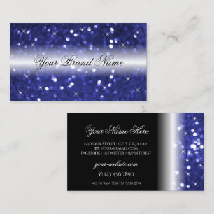 Tarjeta De Visita Azul Glamuroso Brillante Glitter y Estrellas Elega