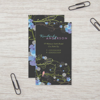 Tarjeta De Visita Azul Hibiscus Pájaros Tragados Elegante Jardín Flo