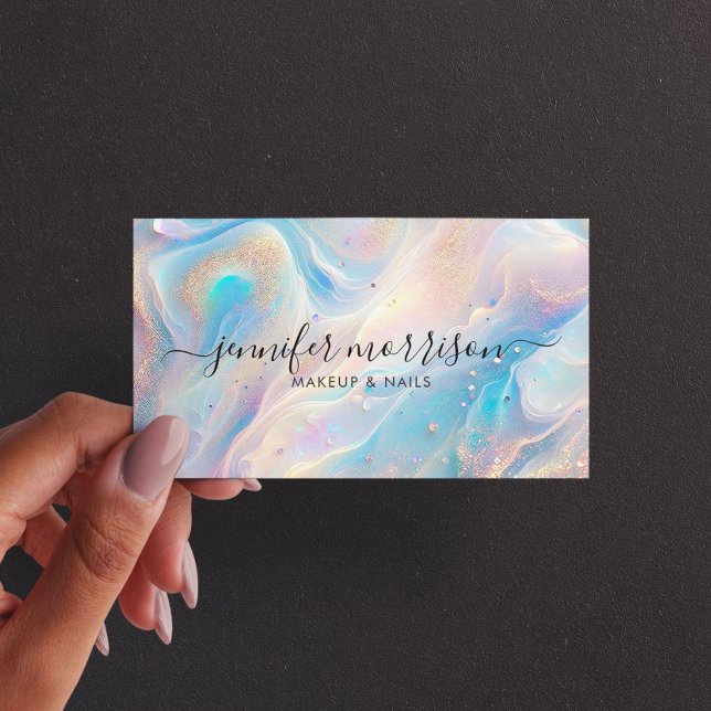 Tarjeta De Visita Azul Holográfico Opal Gold Purpurina Maquillaje, B (Subido por el creador)