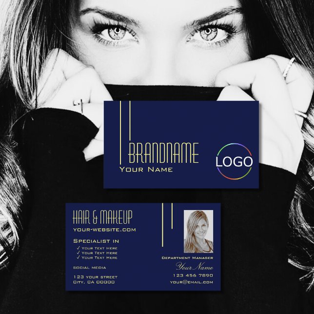 Tarjeta De Visita Azul índigo oscuro claro con logo y diseño fotográ (Subido por el creador)