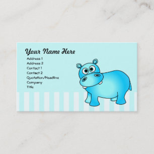 Tarjeta de visita azul linda del hipopótamo