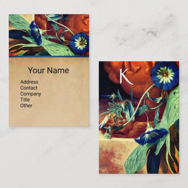 TARJETA DE VISITA AZUL MAÑANA GLORIES FLORAL PARCHMENT MONOGRAM BU (Anverso / Reverso)