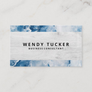 Tarjeta De Visita Azul Marble Wood Grain