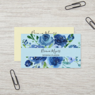 Tarjeta De Visita Azul Marino Acuarela Moderna Floral Script