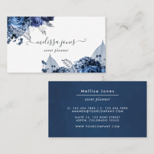 Tarjeta De Visita Azul marino, Blanco y Plateado