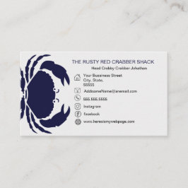 Tarjeta De Visita Azul Marino Cangrejo Mariscos Negro Blanco Simple