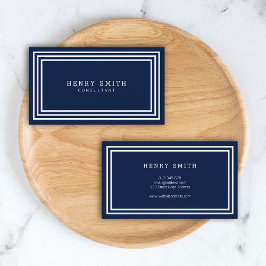 Tarjeta De Visita Azul marino clásico moderno con fronteras blancas