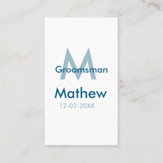 Tarjeta De Visita azul marino groomsman letra nombre masculino por