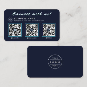 Tarjeta De Visita Azul Marino Medianoche 3 Código QR Multi Social