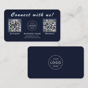 Tarjeta De Visita Azul Marino Medianoche Código QR Dual Multi Social