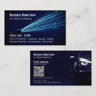 Tarjeta De Visita Azul Marino Moderno Lavar Detalles de Coche con Có