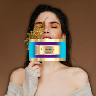 Tarjeta De Visita Azul marino morado con marco dorado