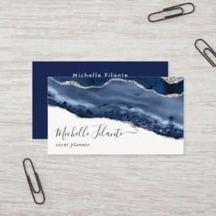 Tarjeta De Visita Azul marino y Ágata plateada