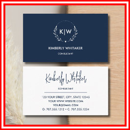 Tarjeta De Visita Azul marino y blanco | Monograma de Iniciales Mode