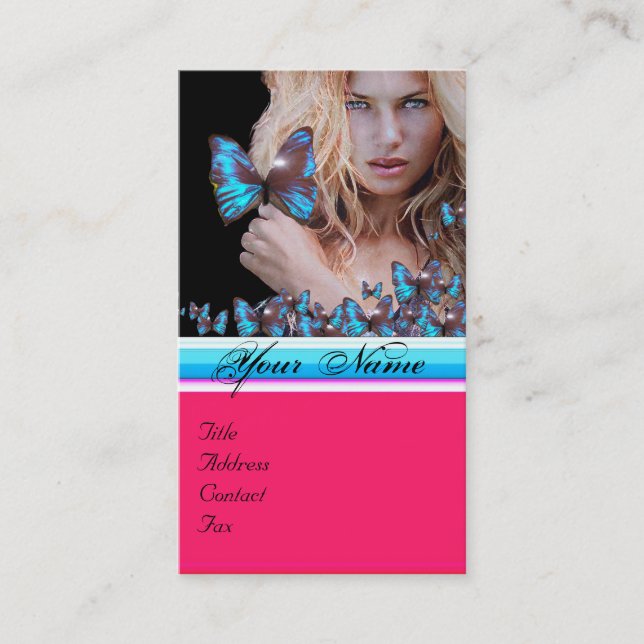 Tarjeta De Visita AZUL MARIPOSA PELO BELLEZA MAKEUP ARTISTA monogram (Anverso)