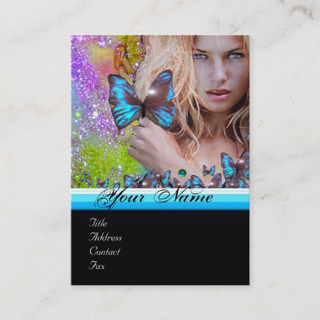 Tarjeta De Visita AZUL MARIPOSA PELO BELLEZA MAKEUP ARTISTA monogram (Anverso)