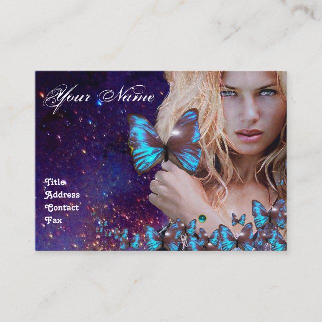 Tarjeta De Visita AZUL MARIPOSA PELO BELLEZA MAKEUP ARTISTA monogram (Anverso)